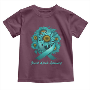 Sexual Assault Awareness Toddler T Shirt Teal Ribbon Sunflowers Support TS02 Maroon Print Your Wear