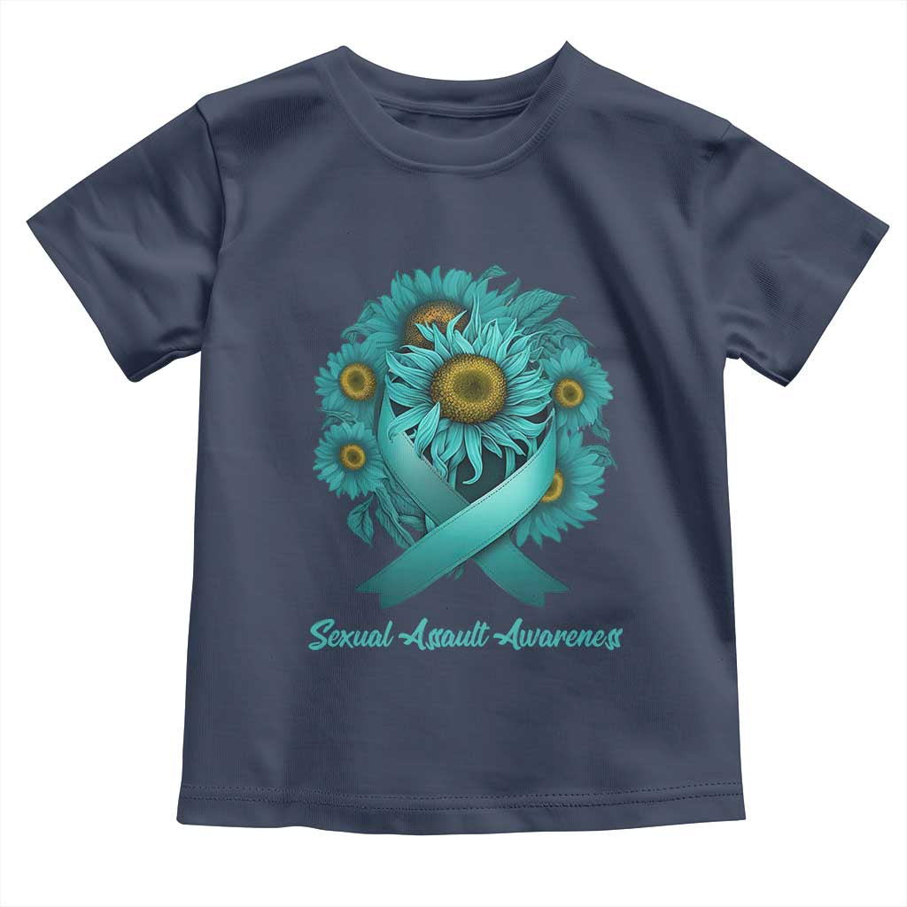 Sexual Assault Awareness Toddler T Shirt Teal Ribbon Sunflowers Support TS02 Navy Print Your Wear