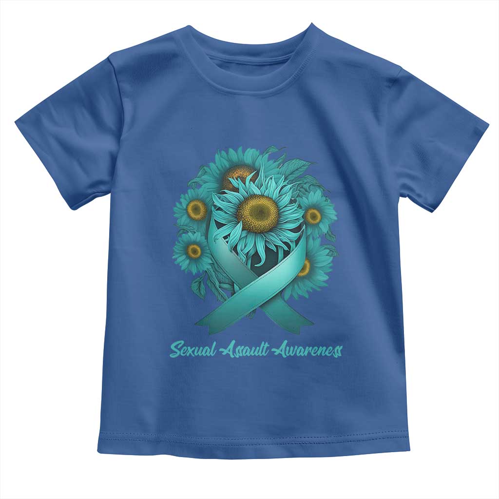 Sexual Assault Awareness Toddler T Shirt Teal Ribbon Sunflowers Support TS02 Royal Blue Print Your Wear
