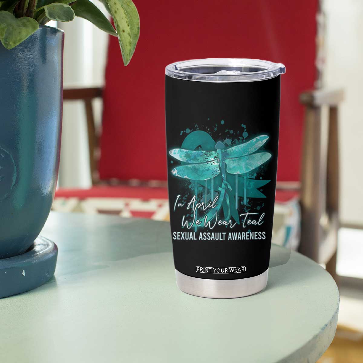 Sexual Assault Awareness Tumbler Cup In April We Wear Teal Ribbon Butterfly TS02 Print Your Wear
