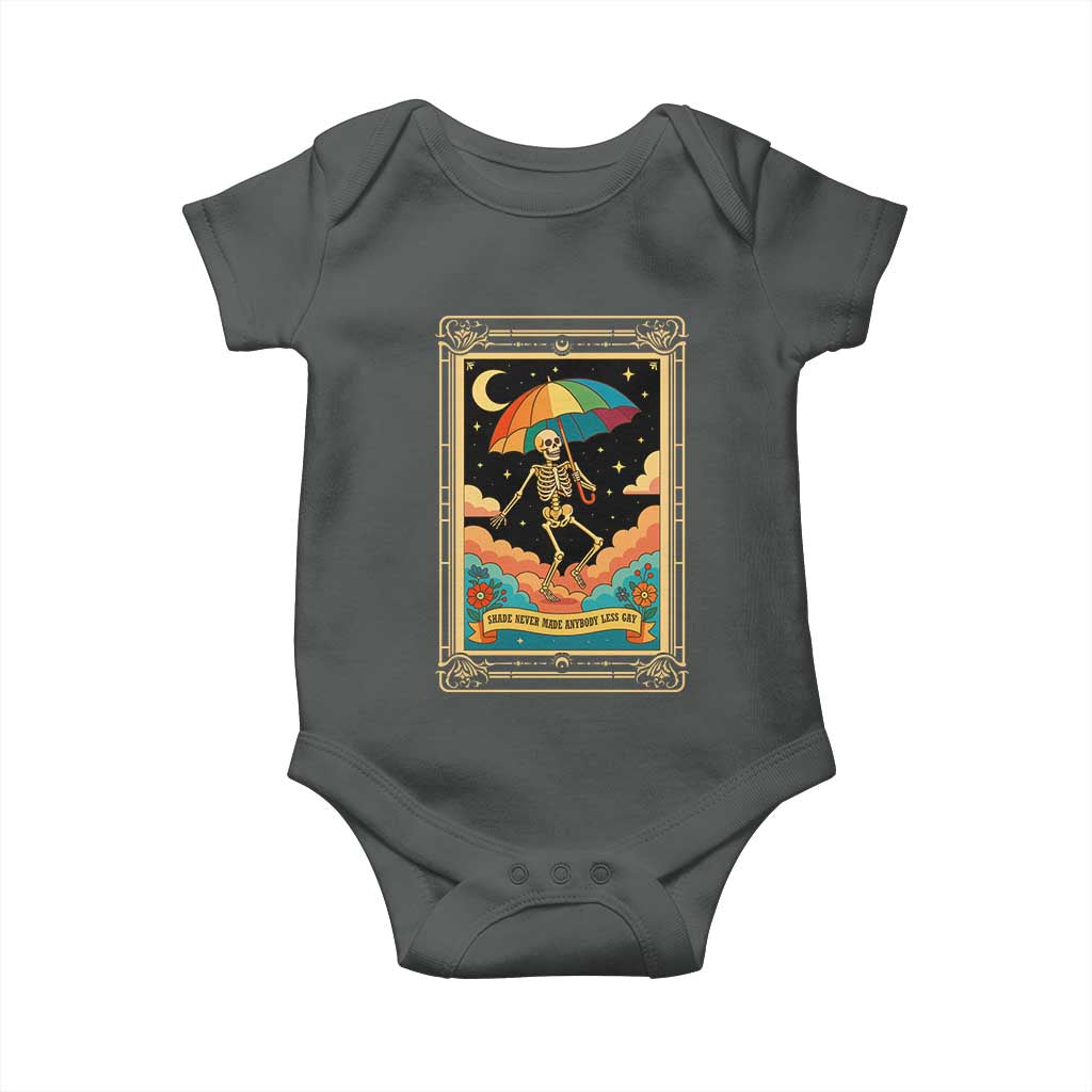 Shade Never Made Anybody Less Gay Baby Onesie Funny Skeleton Rainbow Pride Month TS10 Dark Heather Print Your Wear