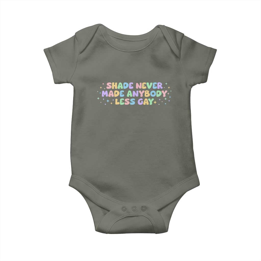 Shade Never Made Anybody Less Gay Baby Onesie LGBTQ Pride TS10 Military Green Print Your Wear