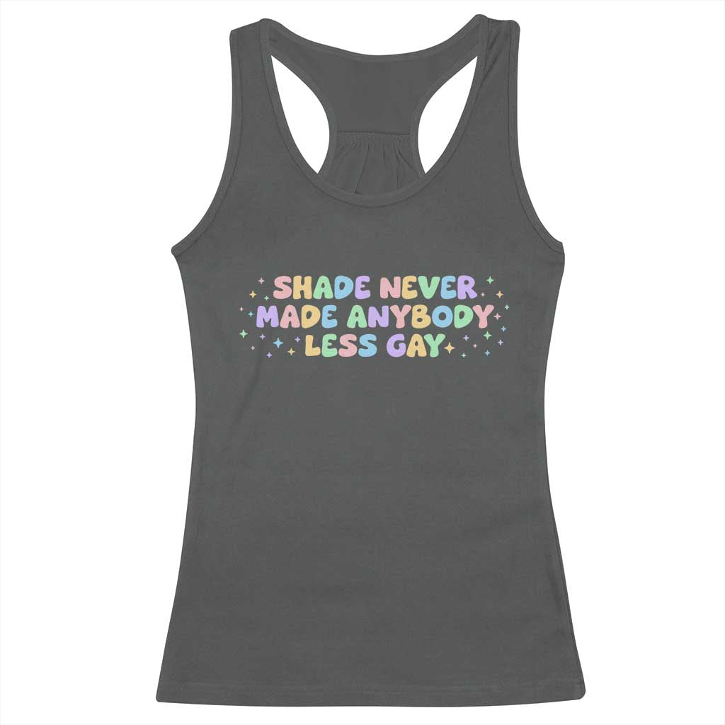 Shade Never Made Anybody Less Gay Racerback Tank Top LGBTQ Pride TS10 Dark Heather Print Your Wear