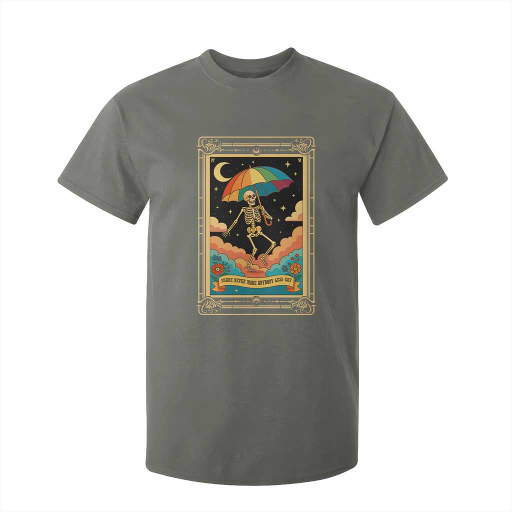 Shade Never Made Anybody Less Gay T Shirt For Kid Funny Skeleton Rainbow Pride Month TS10 Military Green Print Your Wear