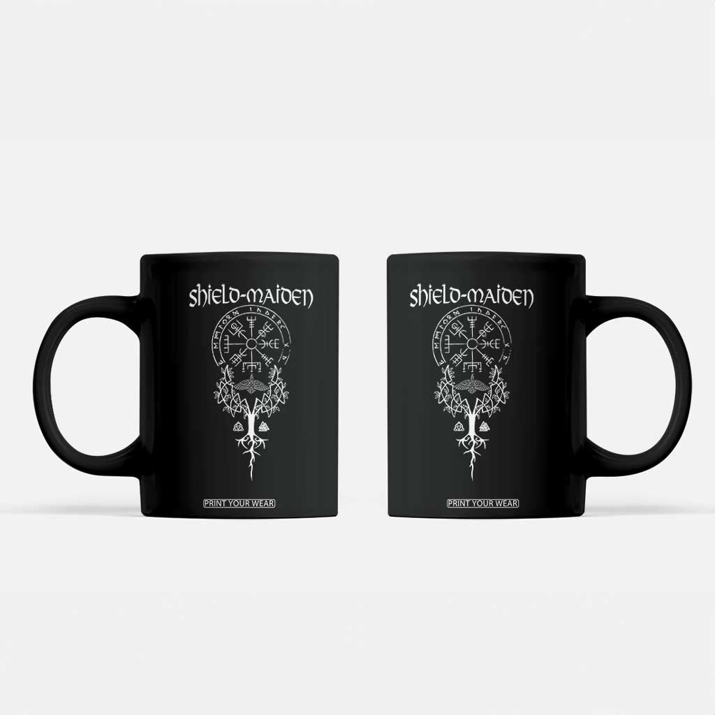 Shield Maiden Coffee Mug Female Warrior Scandinavian Folklore Mythology TS09 Black Print Your Wear