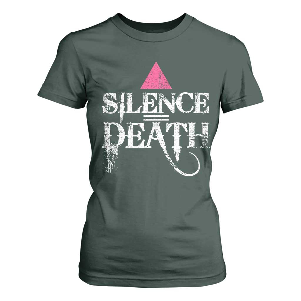 Silence Death T Shirt For Women LGBTQ Pride Month TS10 Dark Forest Green Print Your Wear