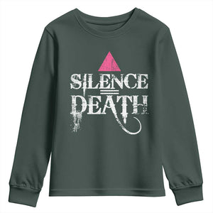Silence Death Youth Sweatshirt LGBTQ Pride Month TS10 Dark Forest Green Print Your Wear