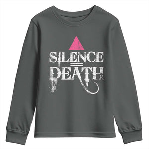 Silence Death Youth Sweatshirt LGBTQ Pride Month TS10 Dark Heather Print Your Wear