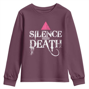 Silence Death Youth Sweatshirt LGBTQ Pride Month TS10 Maroon Print Your Wear