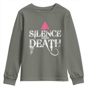 Silence Death Youth Sweatshirt LGBTQ Pride Month TS10 Military Green Print Your Wear