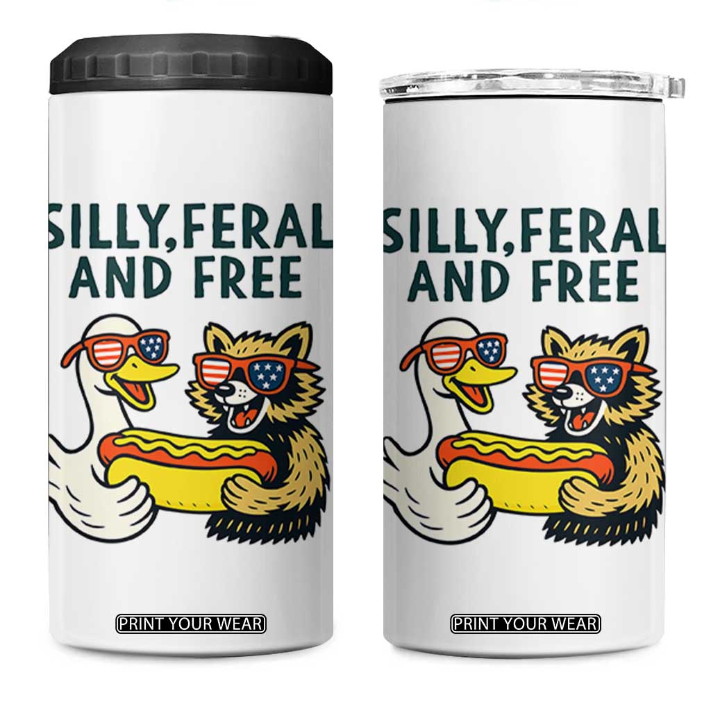 Silly Feral and Free 4 in 1 Can Cooler Tumbler Funny Goose and Raccoon 4th of July Patriotic TS02 One Size: 16 oz White Print Your Wear
