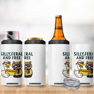 Silly Feral and Free 4 in 1 Can Cooler Tumbler Funny Goose and Raccoon 4th of July Patriotic TS02 Print Your Wear