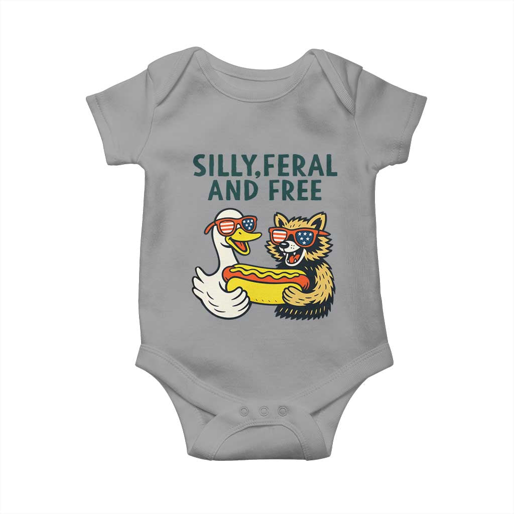 Silly Feral and Free Baby Onesie Funny Goose and Raccoon 4th of July Patriotic TS02 Sport Gray Print Your Wear
