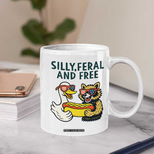 Silly Feral and Free Coffee Mug Funny Goose and Raccoon 4th of July Patriotic TS02 Print Your Wear