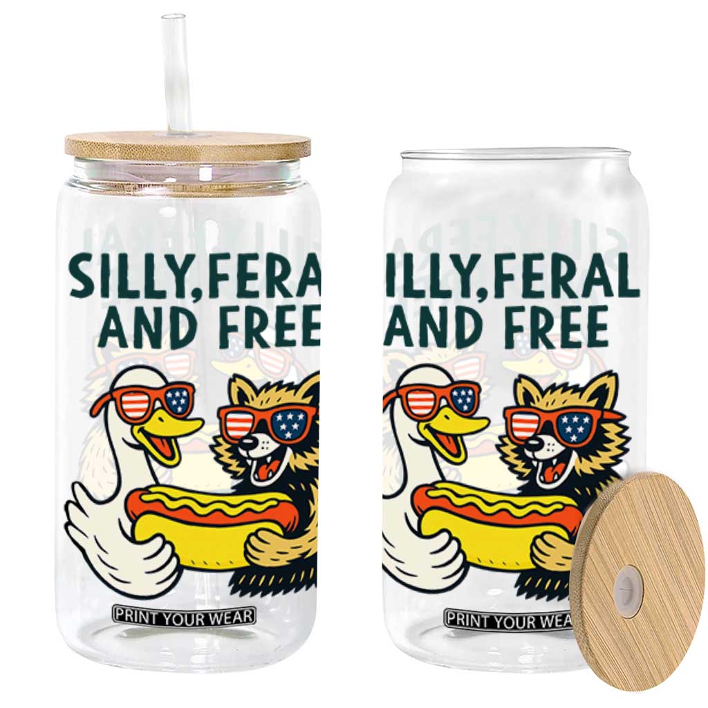 Silly Feral and Free Glass Can Funny Goose and Raccoon 4th of July Patriotic TS02 White Print Your Wear