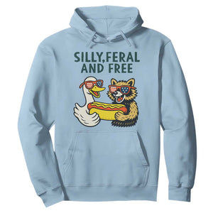 Silly Feral and Free Hoodie Funny Goose and Raccoon 4th of July Patriotic TS02 Light Blue Print Your Wear