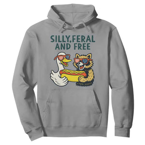 Silly Feral and Free Hoodie Funny Goose and Raccoon 4th of July Patriotic TS02 Sport Gray Print Your Wear