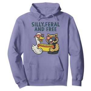 Silly Feral and Free Hoodie Funny Goose and Raccoon 4th of July Patriotic TS02 Violet Print Your Wear