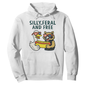 Silly Feral and Free Hoodie Funny Goose and Raccoon 4th of July Patriotic TS02 White Print Your Wear