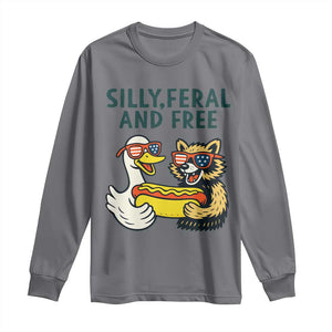 Silly Feral and Free Long Sleeve Shirt Funny Goose and Raccoon 4th of July Patriotic TS02 Charcoal Print Your Wear