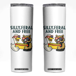 Silly Feral and Free Skinny Tumbler Funny Goose and Raccoon 4th of July Patriotic TS02 White Print Your Wear