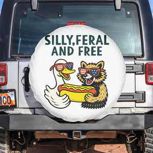 Silly Feral and Free Spare Tire Cover Funny Goose and Raccoon 4th of July Patriotic TS02 No hole White Print Your Wear