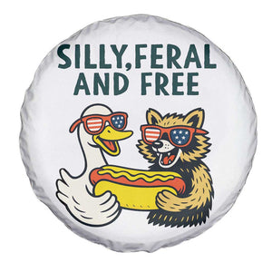 Silly Feral and Free Spare Tire Cover Funny Goose and Raccoon 4th of July Patriotic TS02 Print Your Wear