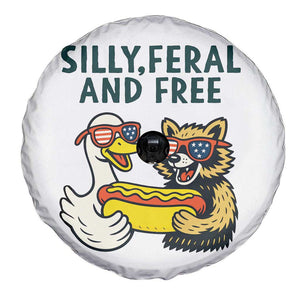 Silly Feral and Free Spare Tire Cover Funny Goose and Raccoon 4th of July Patriotic TS02 Print Your Wear