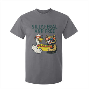 Silly Feral and Free T Shirt For Kid Funny Goose and Raccoon 4th of July Patriotic TS02 Charcoal Print Your Wear