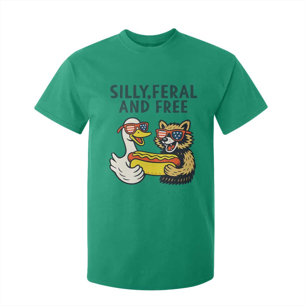 Silly Feral and Free T Shirt For Kid Funny Goose and Raccoon 4th of July Patriotic TS02 Irish Green Print Your Wear