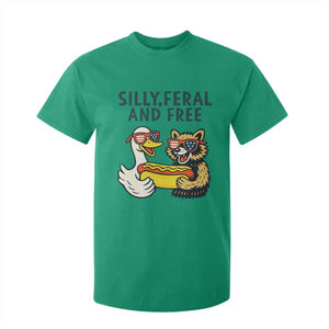 Silly Feral and Free T Shirt For Kid Funny Goose and Raccoon 4th of July Patriotic TS02 Irish Green Print Your Wear
