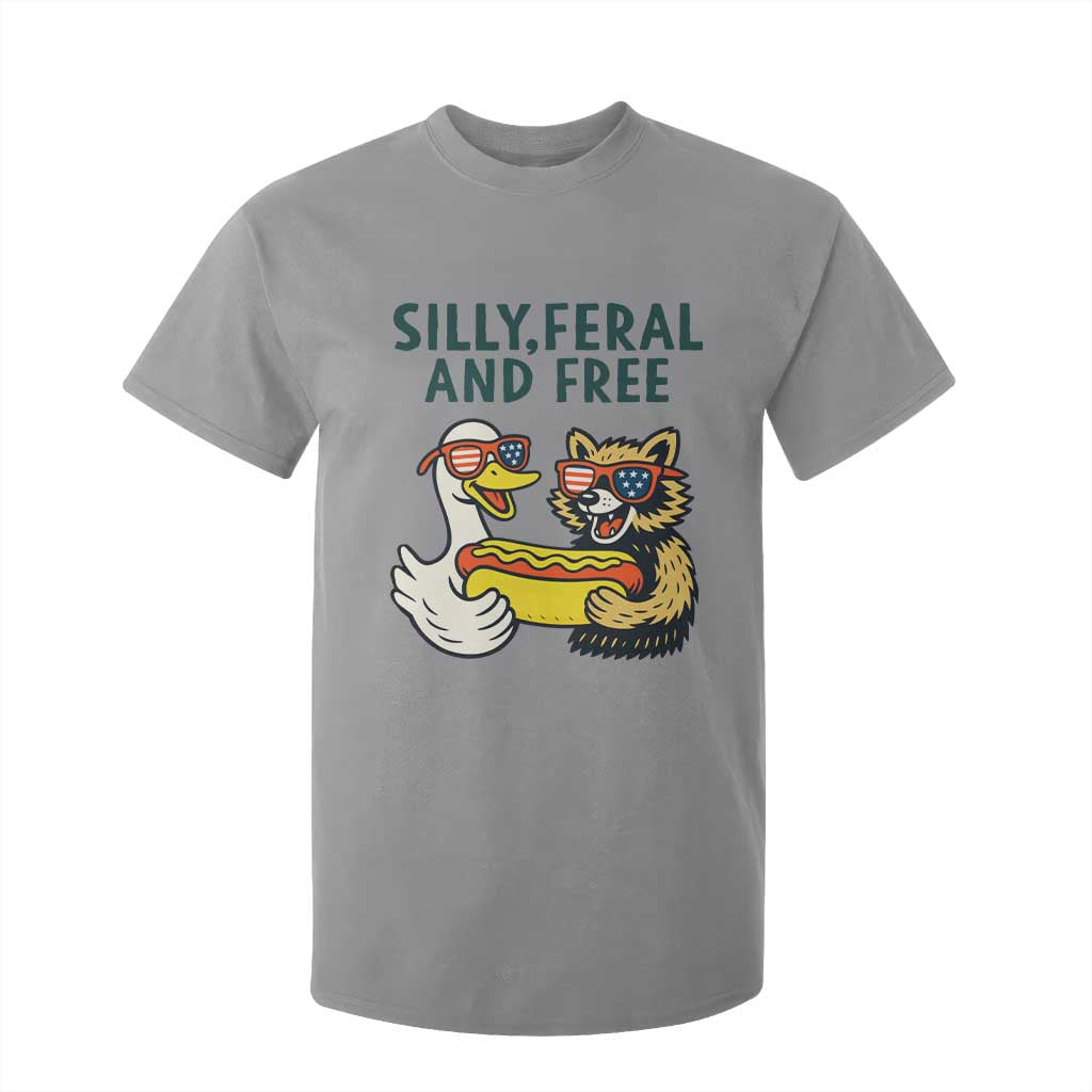 Silly Feral and Free T Shirt For Kid Funny Goose and Raccoon 4th of July Patriotic TS02 Sport Gray Print Your Wear
