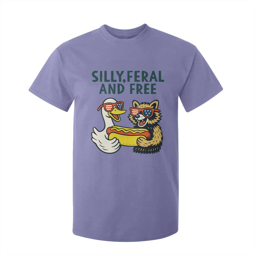 Silly Feral and Free T Shirt For Kid Funny Goose and Raccoon 4th of July Patriotic TS02 Violet Print Your Wear