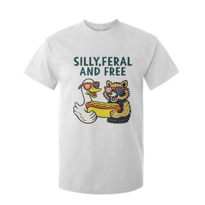 Silly Feral and Free T Shirt For Kid Funny Goose and Raccoon 4th of July Patriotic TS02 White Print Your Wear
