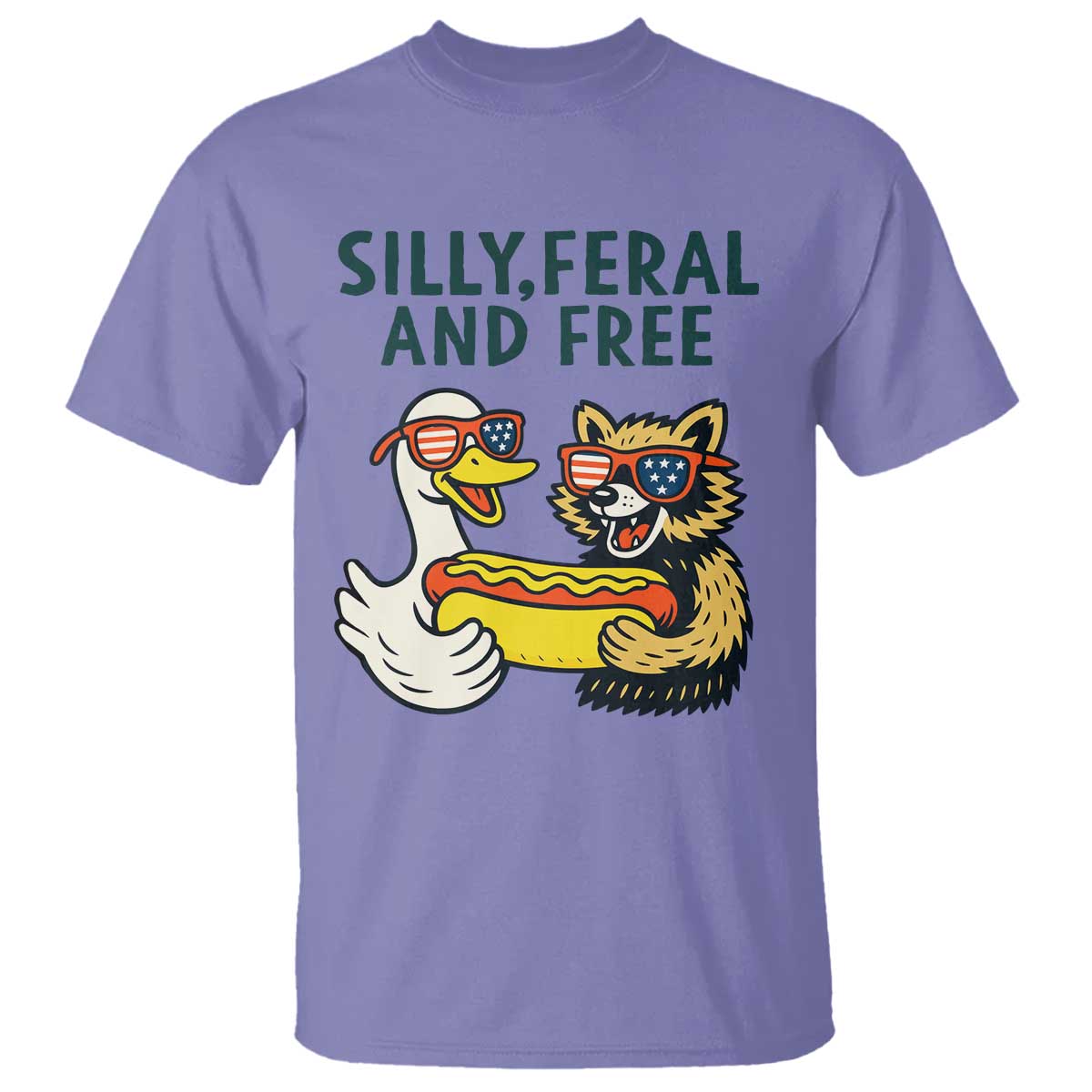 Silly Feral and Free T Shirt Funny Goose and Raccoon 4th of July Patriotic TS02 Violet Print Your Wear