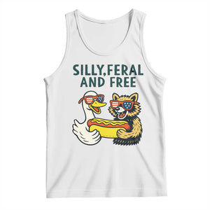 Silly Feral and Free Tank Top Funny Goose and Raccoon 4th of July Patriotic TS02 White Print Your Wear