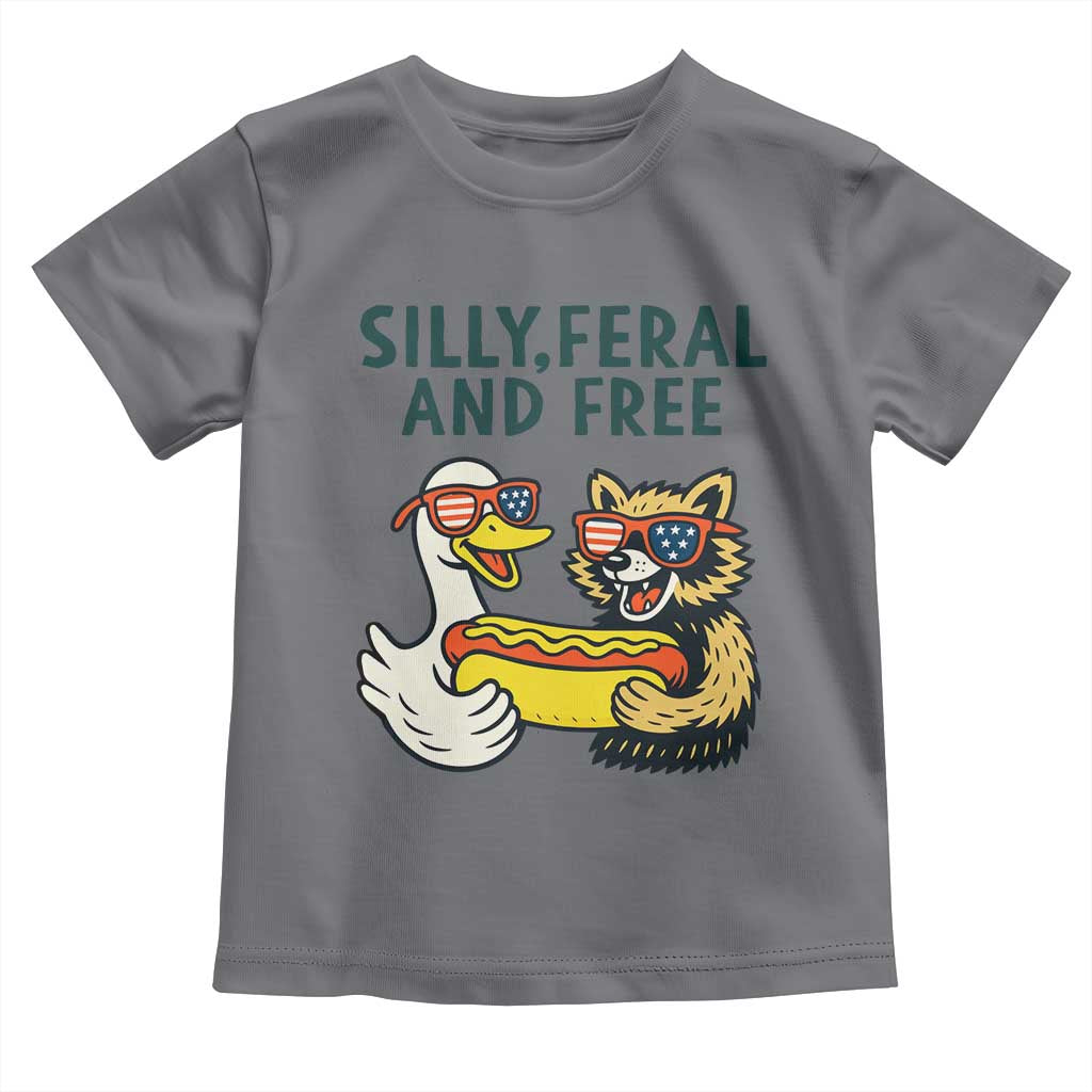Silly Feral and Free Toddler T Shirt Funny Goose and Raccoon 4th of July Patriotic TS02 Charcoal Print Your Wear