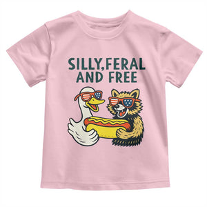Silly Feral and Free Toddler T Shirt Funny Goose and Raccoon 4th of July Patriotic TS02 Light Pink Print Your Wear
