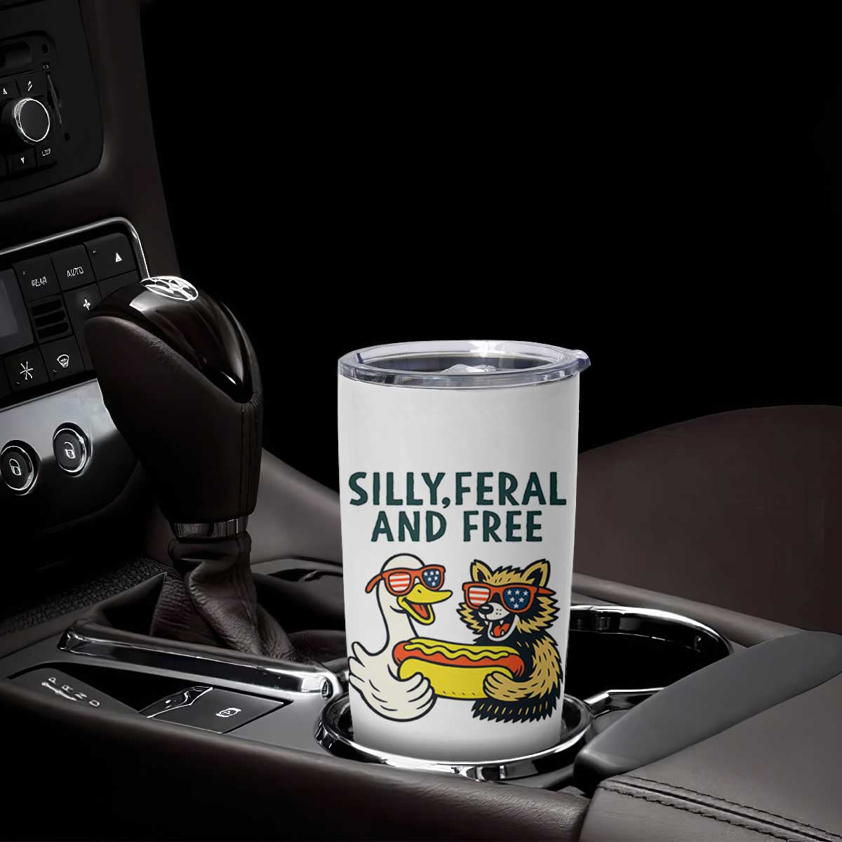 Silly Feral and Free Tumbler Cup Funny Goose and Raccoon 4th of July Patriotic TS02 Print Your Wear