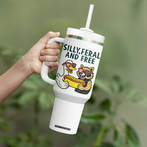 Silly Feral and Free Tumbler With Handle Funny Goose and Raccoon 4th of July Patriotic TS02 Print Your Wear