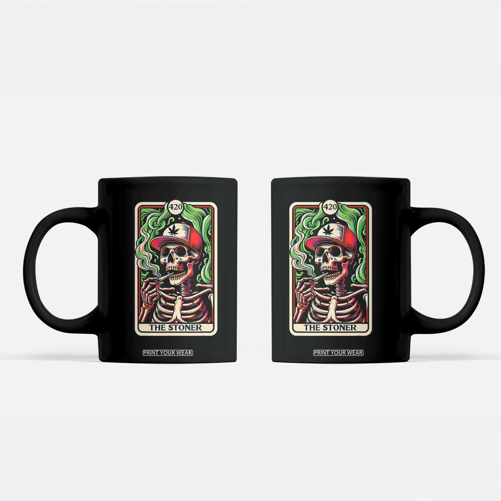 Skeleton 420 The Stoner Coffee Mug Retro Tarot Card Weed Lover Cannabis Trippy Vibes TS02 Black Print Your Wear