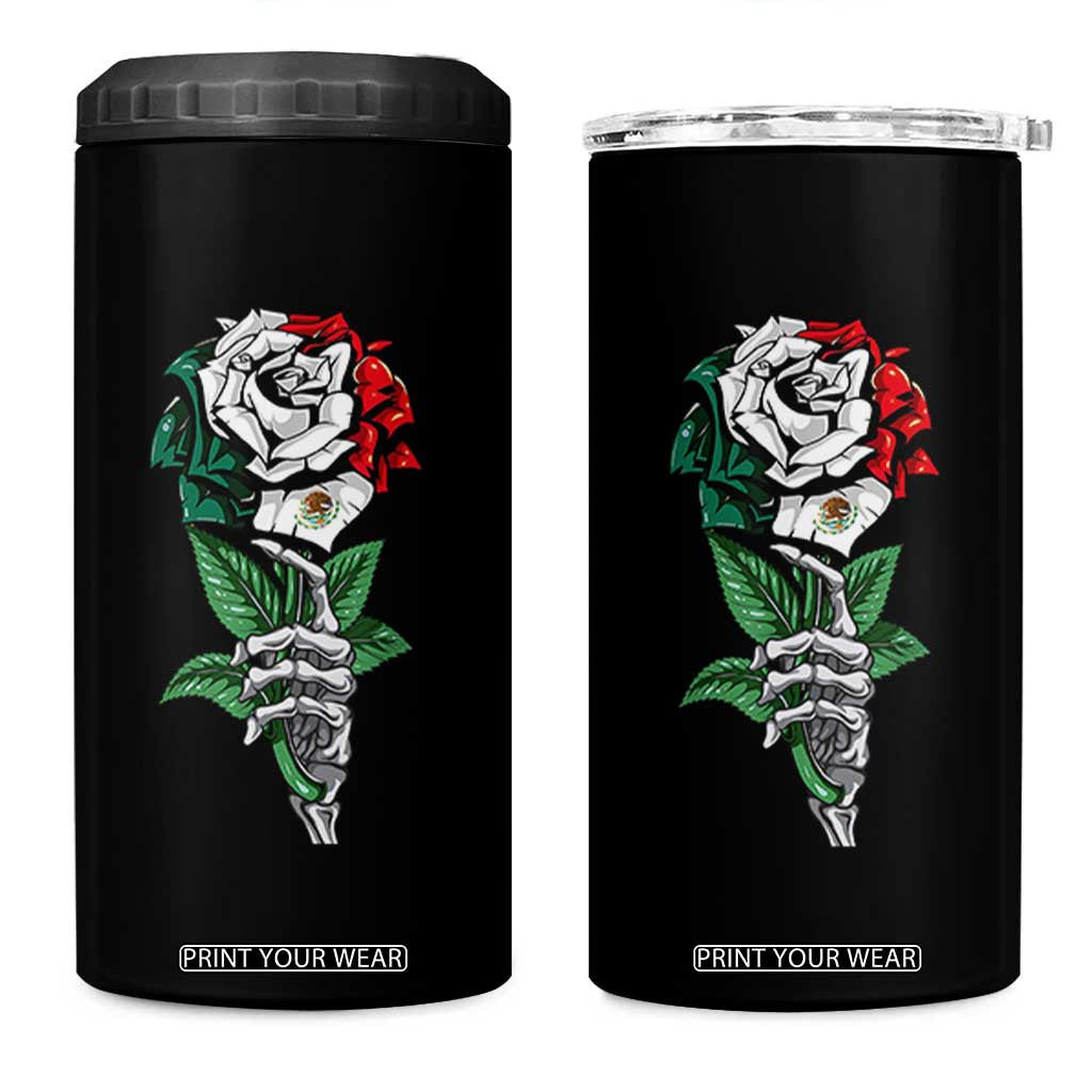 Skeleton Hand Holding Mexico Flag Rose 4 in 1 Can Cooler Tumbler Dia De Los Muertos TS10 One Size: 16 oz Black Print Your Wear