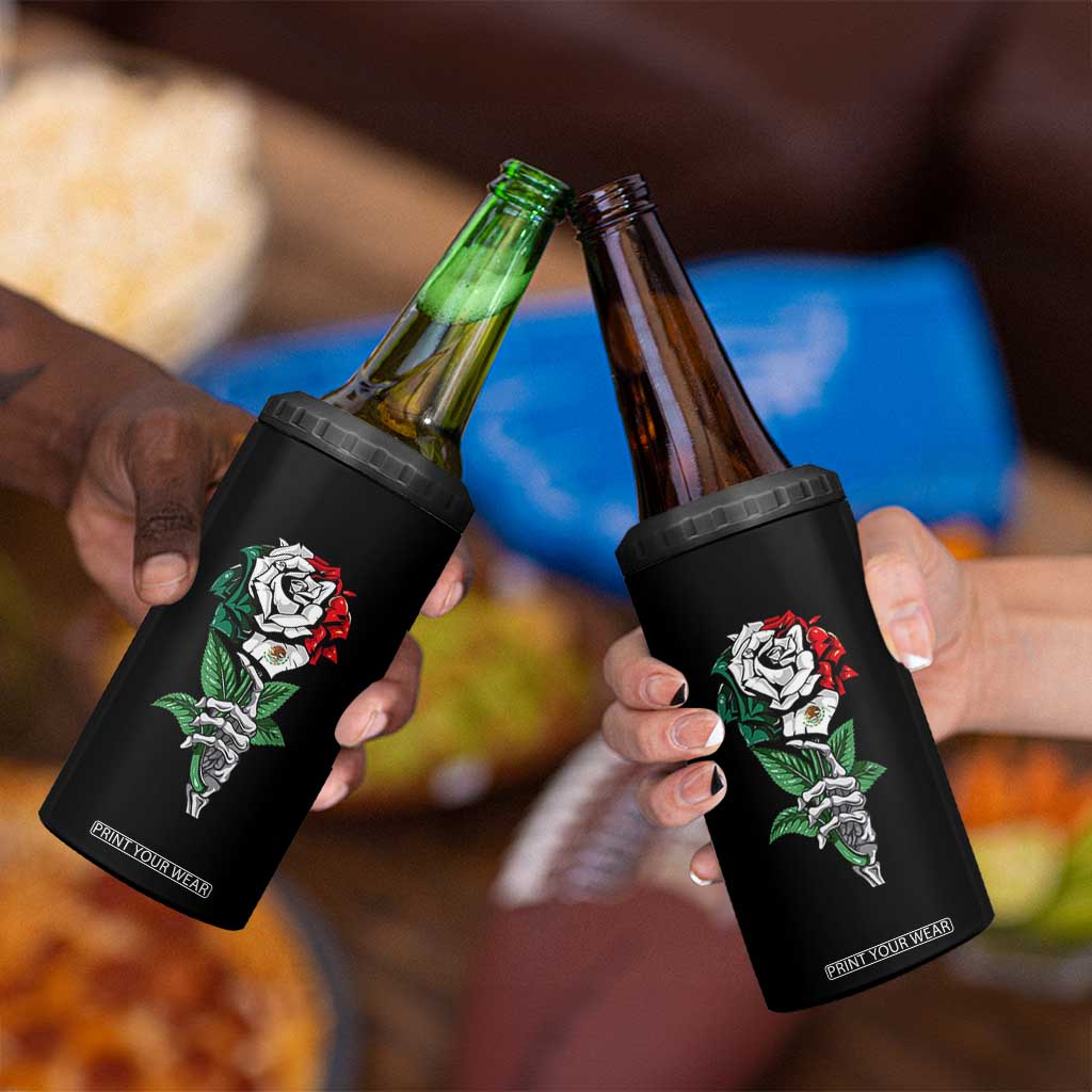 Skeleton Hand Holding Mexico Flag Rose 4 in 1 Can Cooler Tumbler Dia De Los Muertos TS10 Print Your Wear