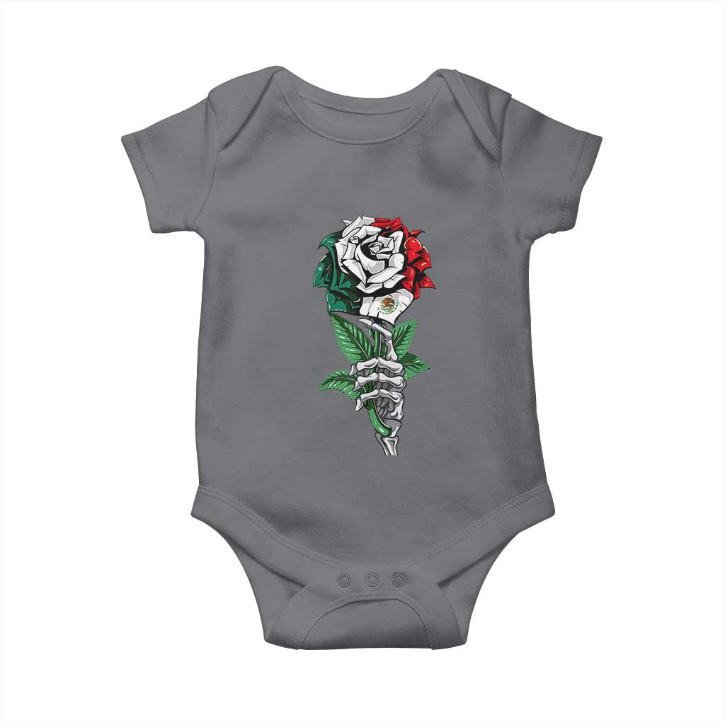 Skeleton Hand Holding Mexico Flag Rose Baby Onesie Dia De Los Muertos TS10 Charcoal Print Your Wear