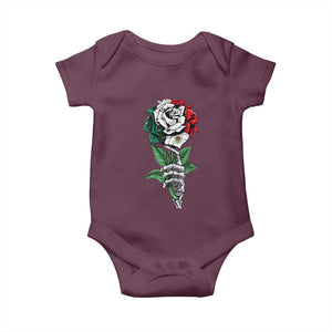 Skeleton Hand Holding Mexico Flag Rose Baby Onesie Dia De Los Muertos TS10 Maroon Print Your Wear