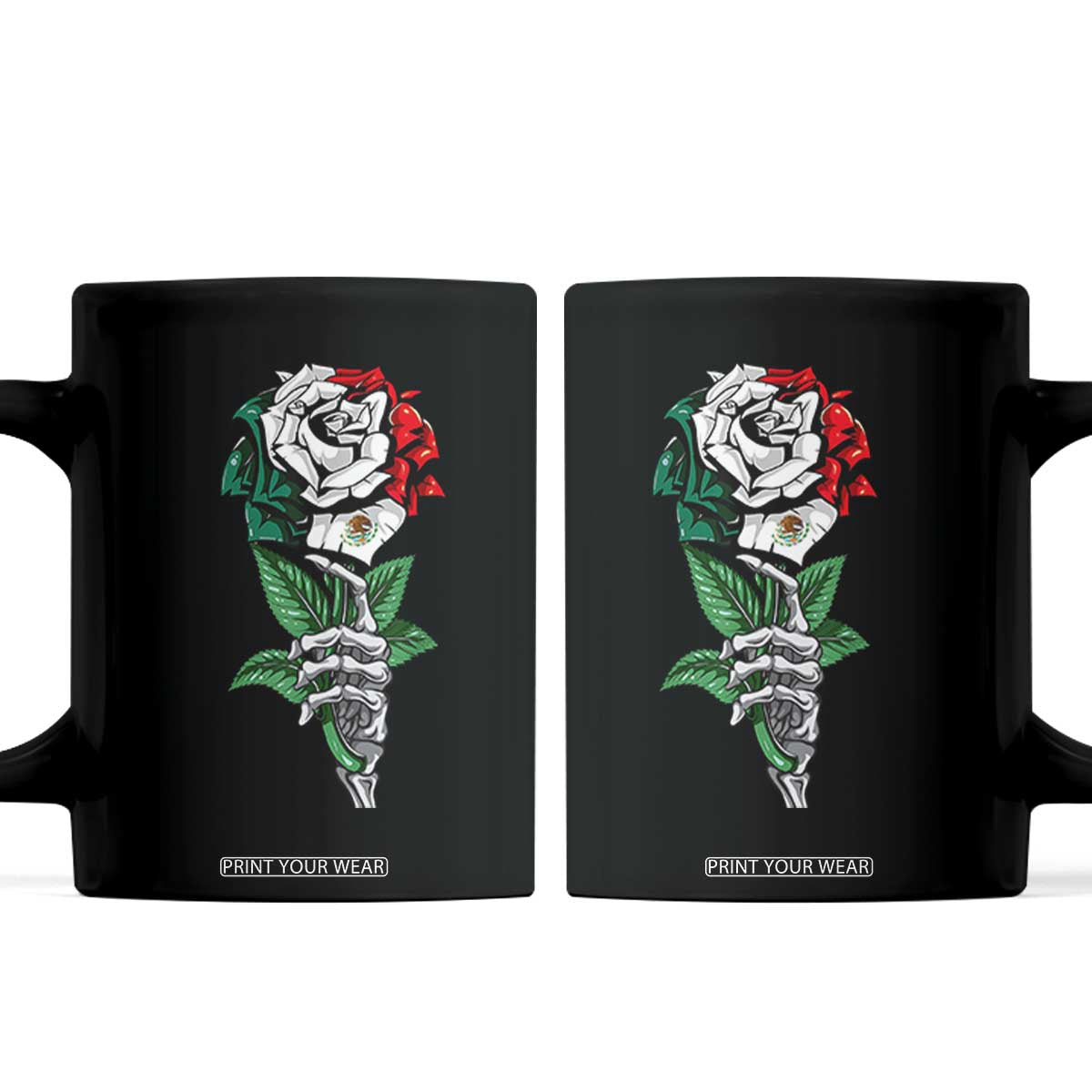 Skeleton Hand Holding Mexico Flag Rose Coffee Mug Dia De Los Muertos TS10 Black Print Your Wear