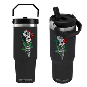 Skeleton Hand Holding Mexico Flag Rose Flip Straw Tumbler Dia De Los Muertos TS10 One Size: 30 oz Black Print Your Wear