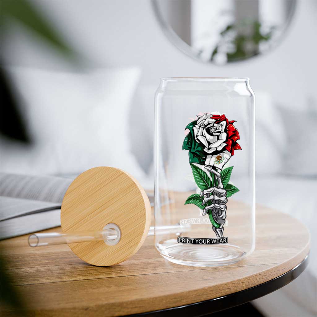 Skeleton Hand Holding Mexico Flag Rose Glass Can Dia De Los Muertos TS10 Print Your Wear