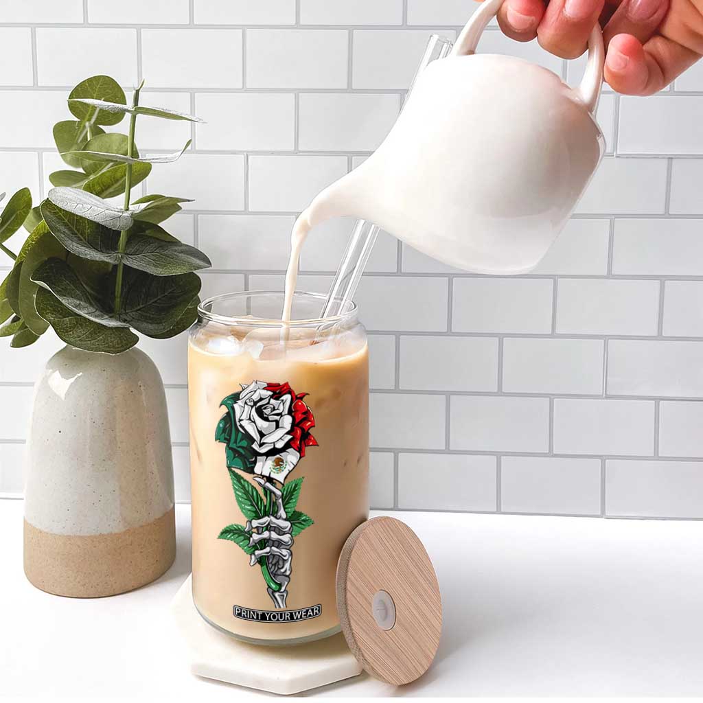 Skeleton Hand Holding Mexico Flag Rose Glass Can Dia De Los Muertos TS10 Print Your Wear