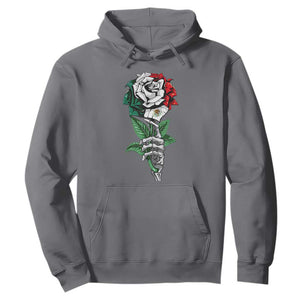 Skeleton Hand Holding Mexico Flag Rose Hoodie Dia De Los Muertos TS10 Charcoal Print Your Wear